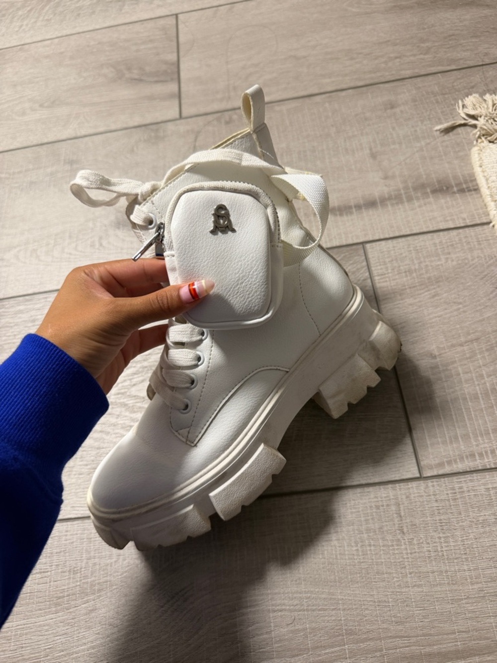 Steve Madden White Platform Combat Boots with Mini Pouch